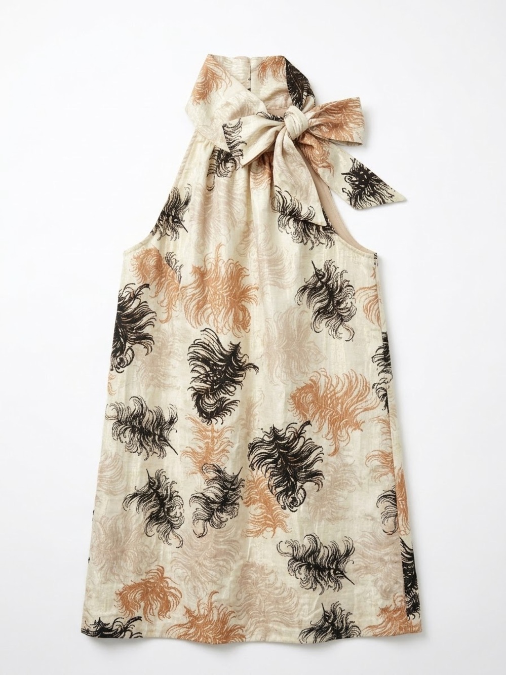 Trina Turk Garam Halter Dress Women 10 Cream Excellent Feather Silk Metallic